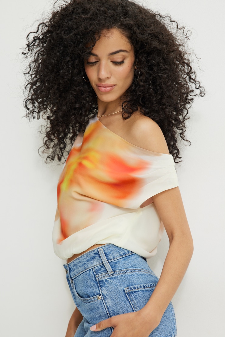 Printed Draped Off Shoulder Top