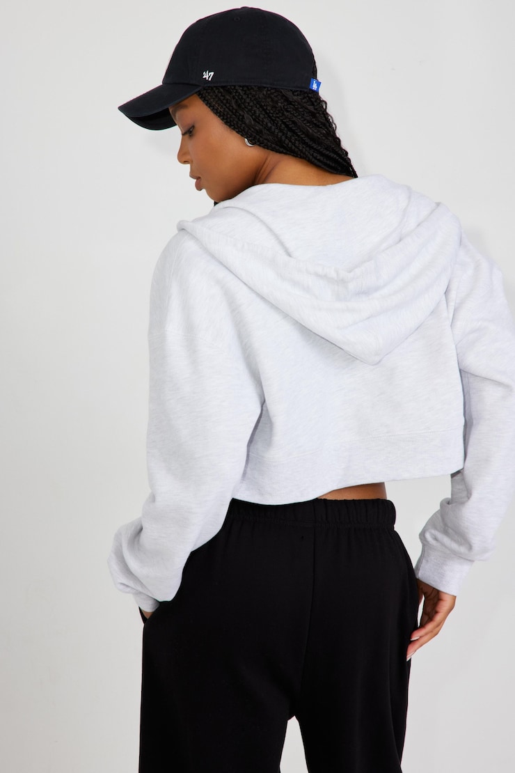 Cropped Zip Up Hoodie, Spring Grey Mix with "Soho" Art, large