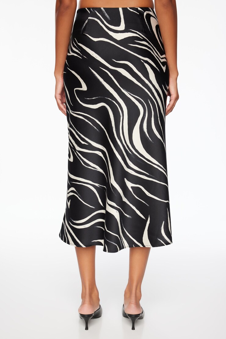 Melody Satin Slip Midi Skirt Black & Cream Wave large