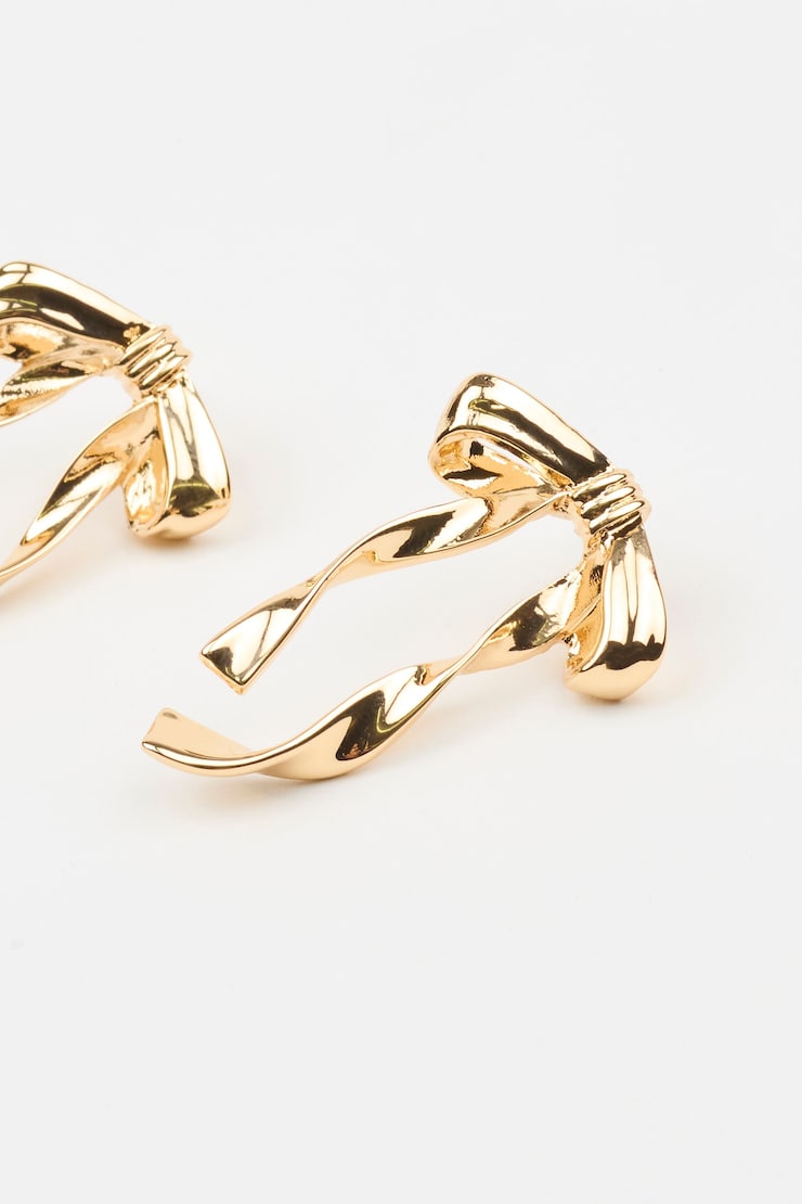 Metal Bow Earrings, Gold, large