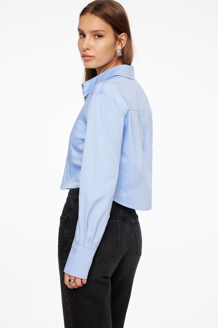 Chambray Crop Shirt Blue large