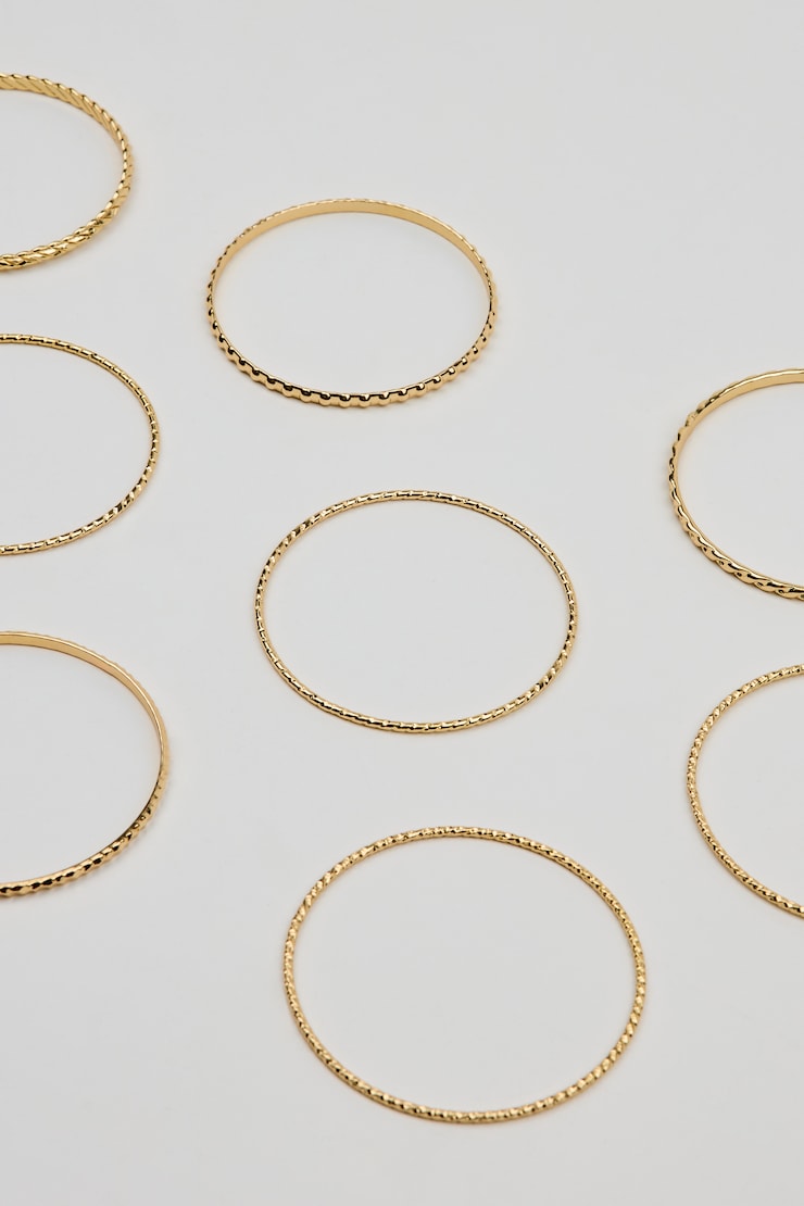 Set of 11 Textured Bangles, Gold, large