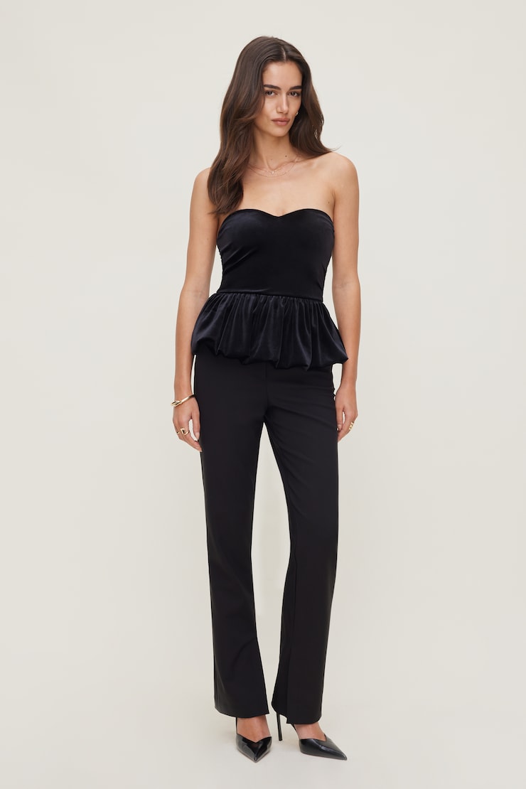 Peplum Velvet Tube Top Black | Dynamite
