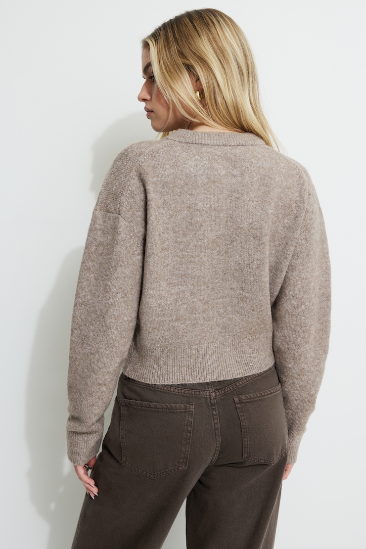 Heavenlyarn™ Catherine Crewneck Cardigan Chalet Brown Melange large