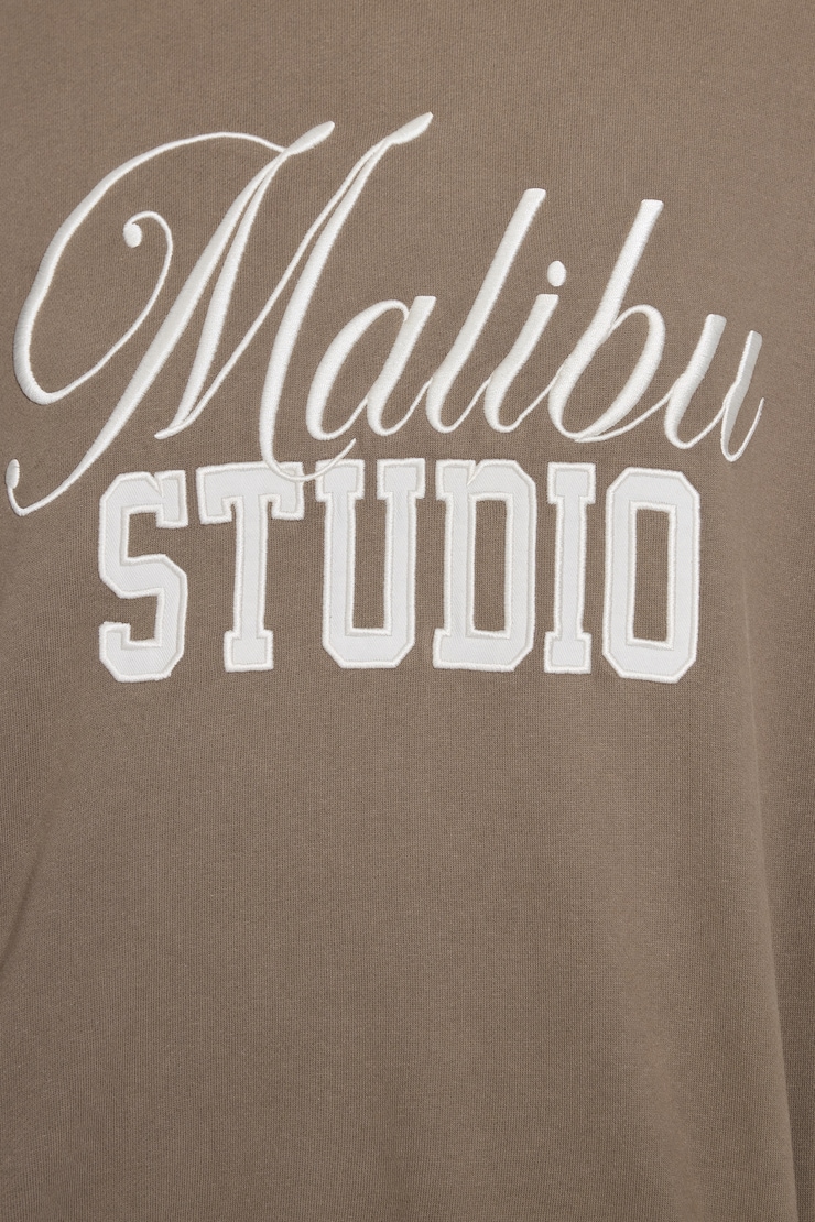UltraFleece Crewneck Sweatshirt, Wild Mushroom Brown with "Malibu Studio" Art, large