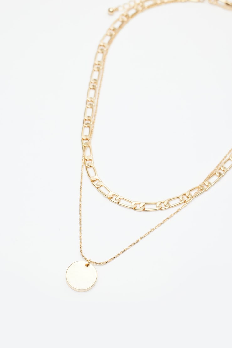 Set of 2 Chain & Medallion Necklaces, Gold, large