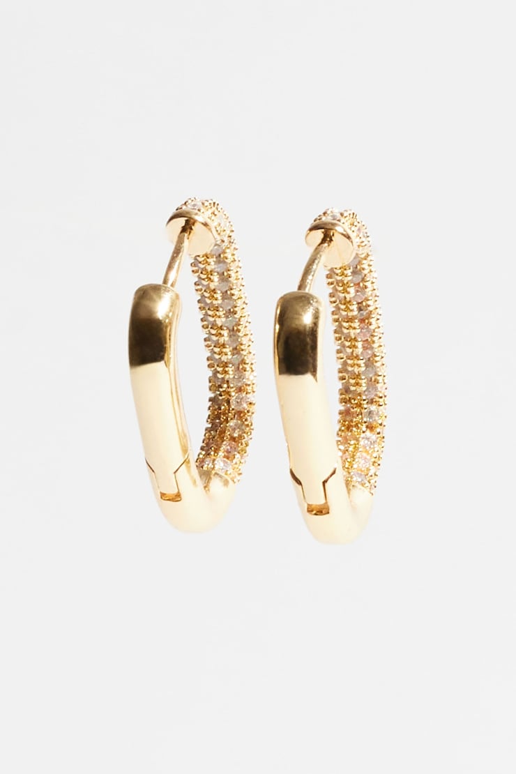 Oblong Hinge Hoop Earrings Clear/Gold large
