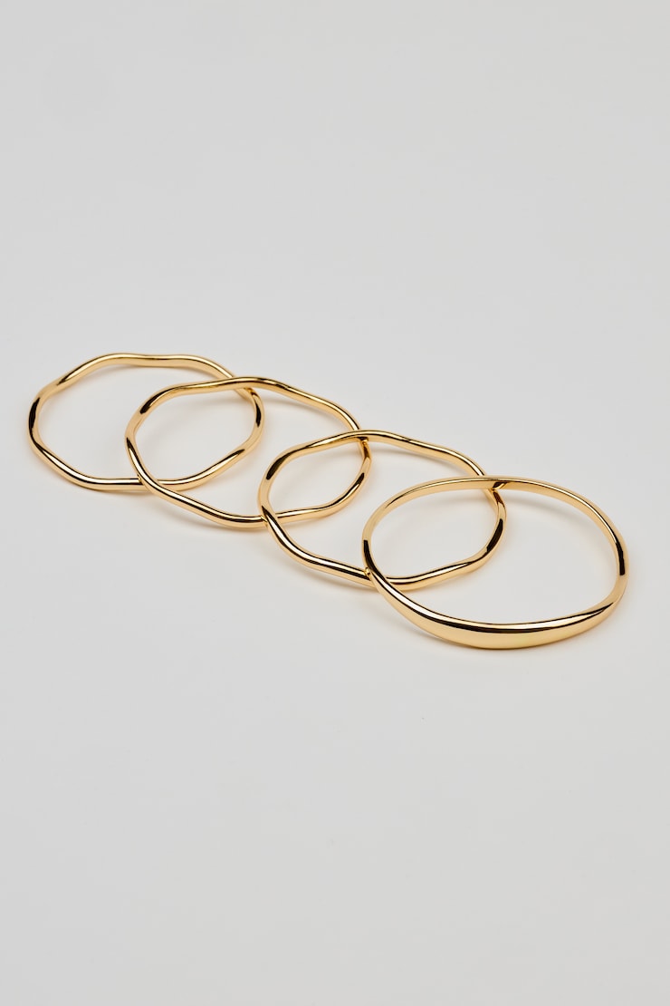 Set of 4 Wavy Bangles, Gold, large