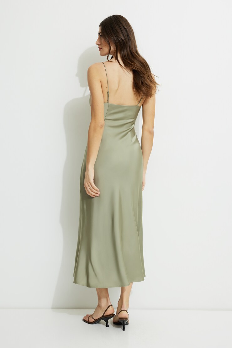 Sage Satin Midi Dress Seagrass Green large