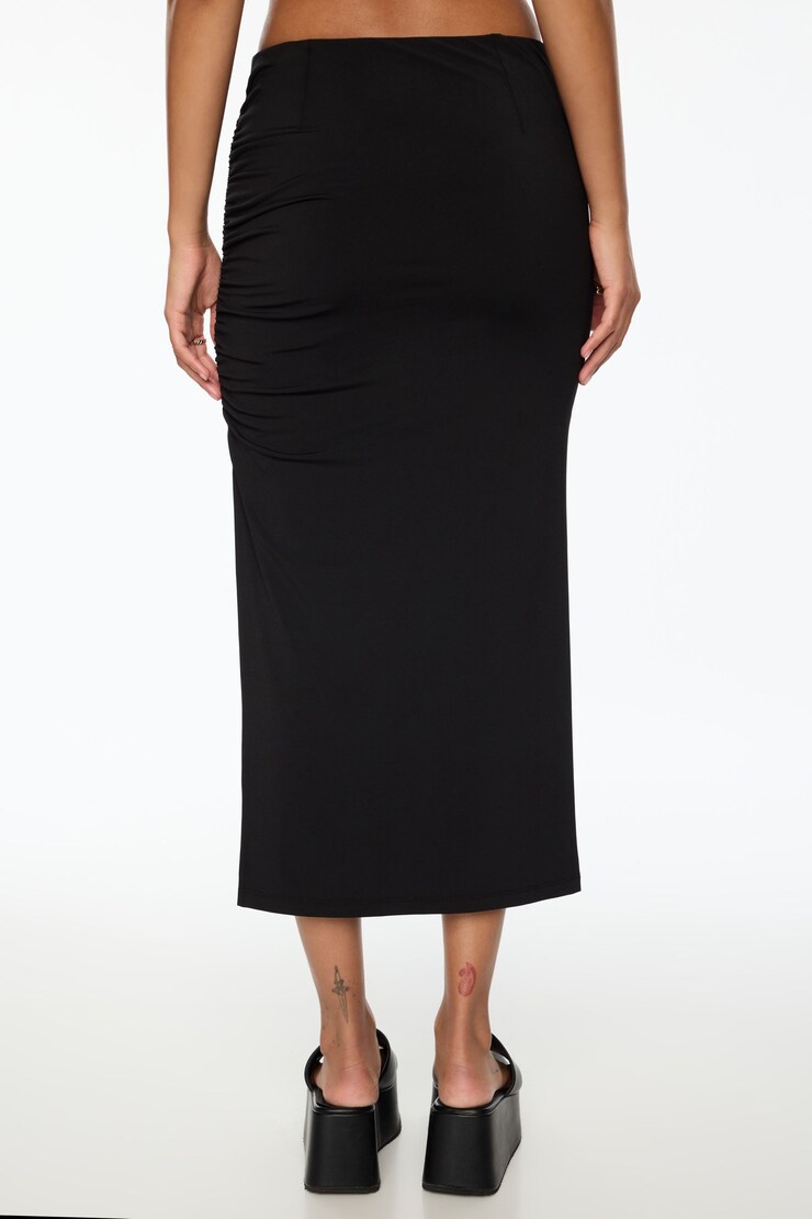Shannen Sculpt Side Ruched Midi Skirt Jet Black  large