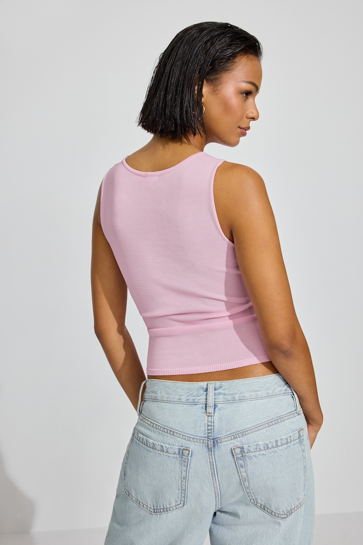 Sheer Flower Tank Top, Light Pink, large