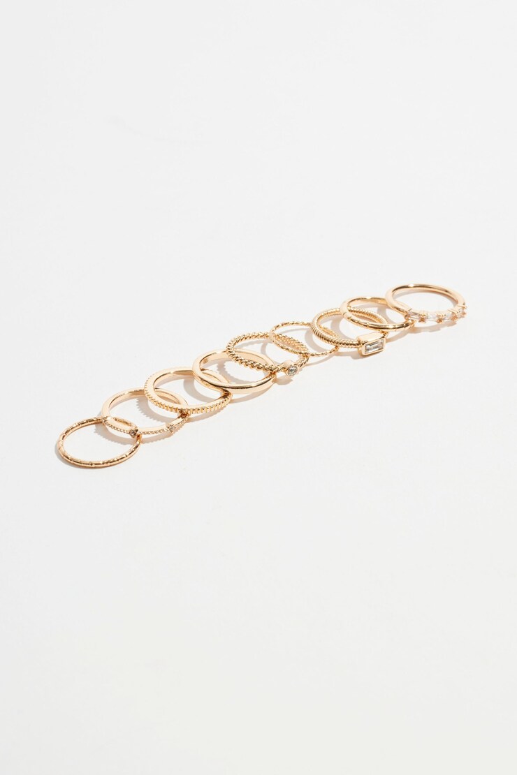9-Pack Delicate Gemmed Rings  Clear & Gold large