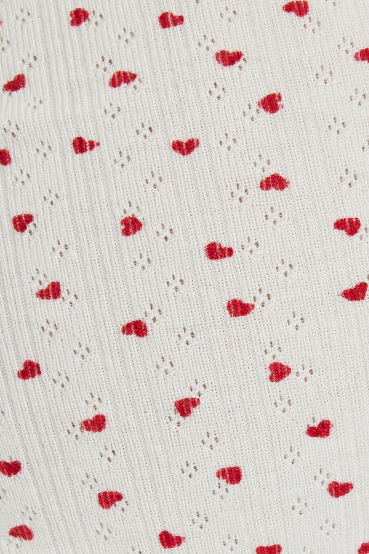 Pointelle Ruched Tiny Shorts, White/Hearts, large