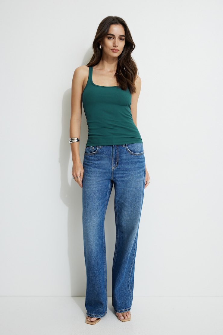 Ribbed Scoop Neck Tank Top Deep Teal large