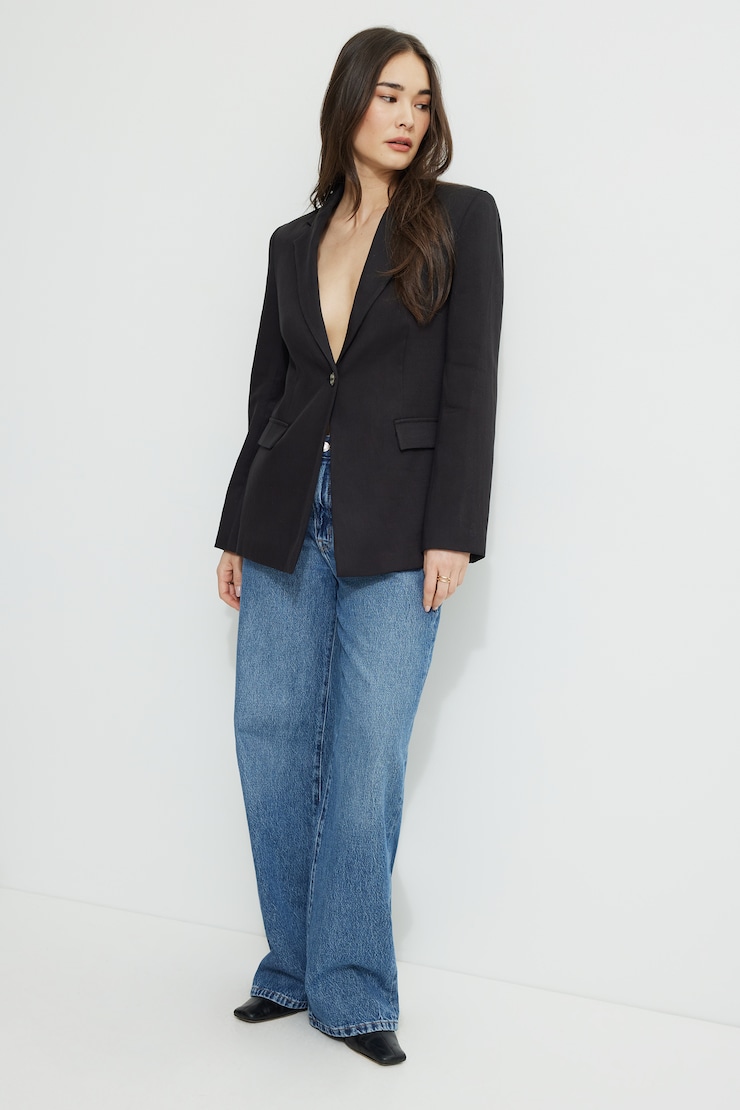 Straight Single Breasted Blazer Jet Black large