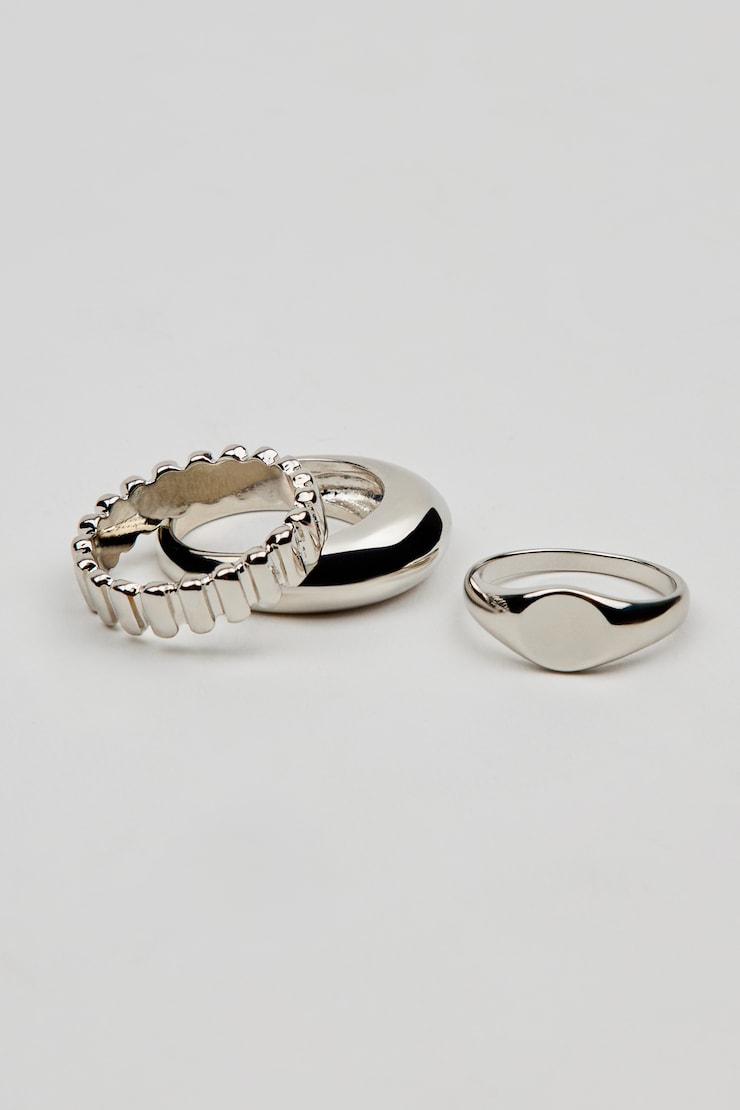Set of 3 Signet Rings, Silver, large