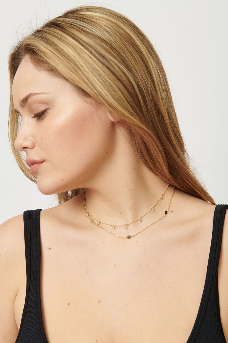 Layered Gems & Discs Necklace Gold large
