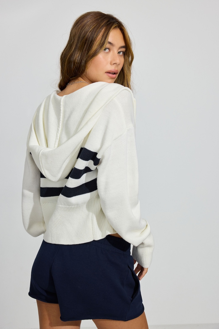 Super Soft Boxy Hoodie, Snow White/Mariana Blue Stripes, large