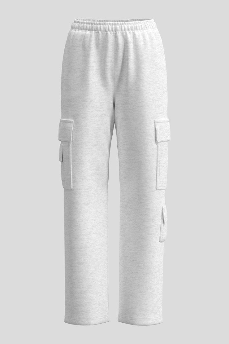 Pantalon de jogging cargo en molleton, Mélange gris printanier, large