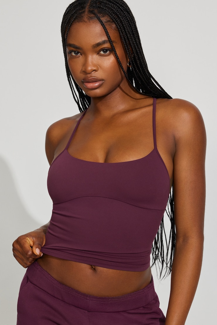 Sleek Underbust Crossback Cami Top, Fig Fantasy Maroon, large