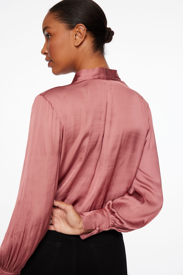 Long Sleeve Satin Wrap Bodysuit Deco rose large