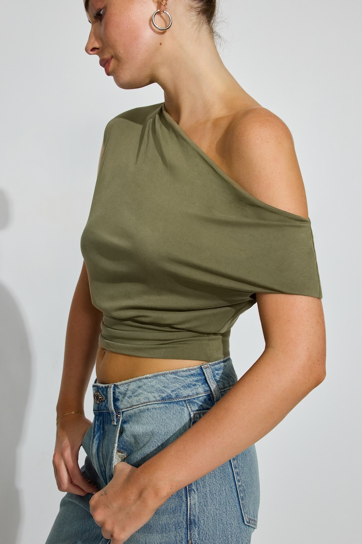 Off Shoulder Band Top, Kalamata Green, large