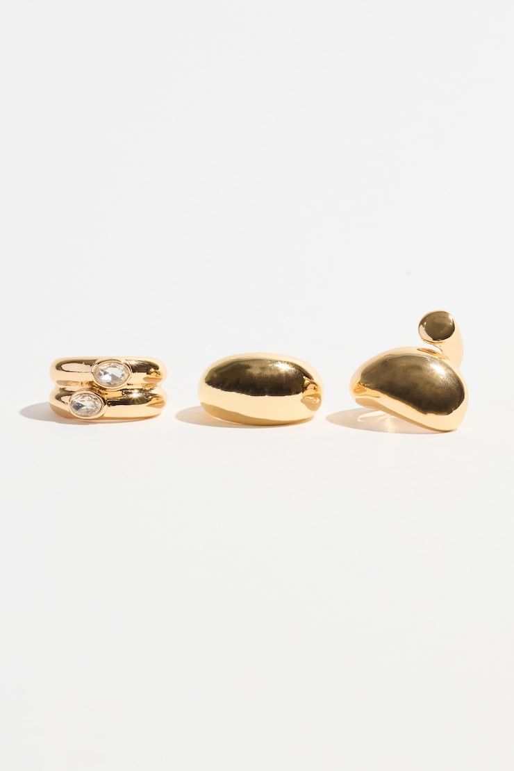 3-Pack Dome & Gemmed Rings Clear/Gold large