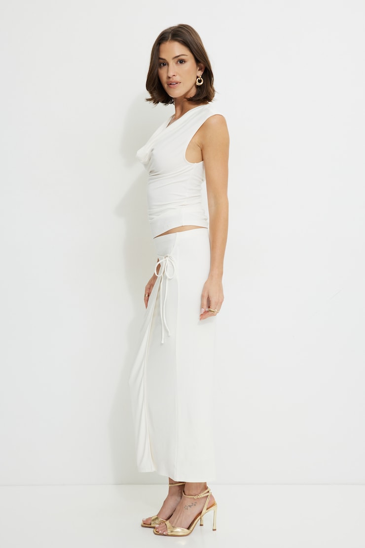 Jupe maxi portefeuille en jersey Blanc cassé sel de mer large