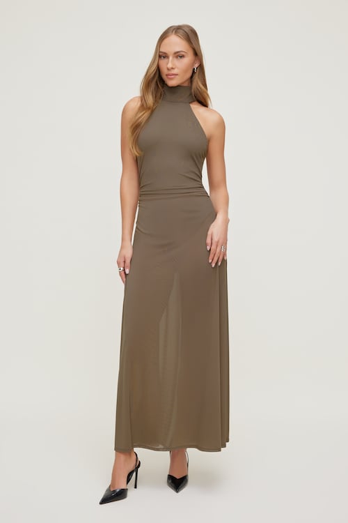 mesh dress dynamite Ruched Mesh Maxi Tube Dress