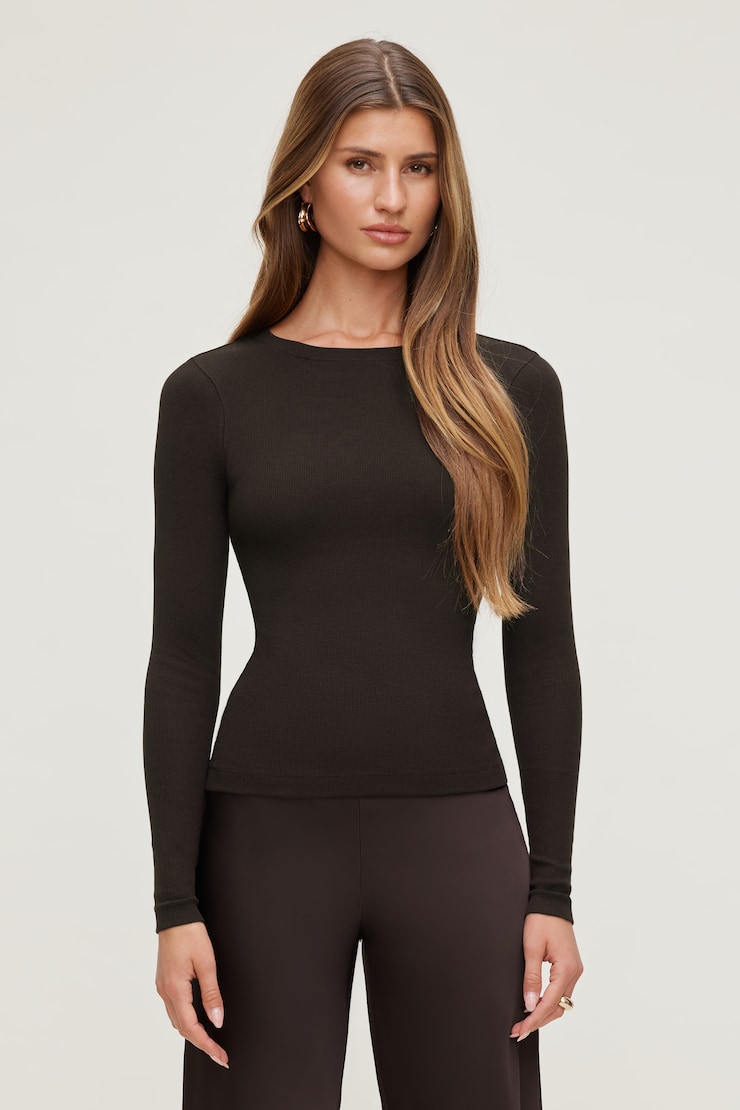 Tedi Ribbed Long Sleeve T Shirt Chocolate Torte Brown large