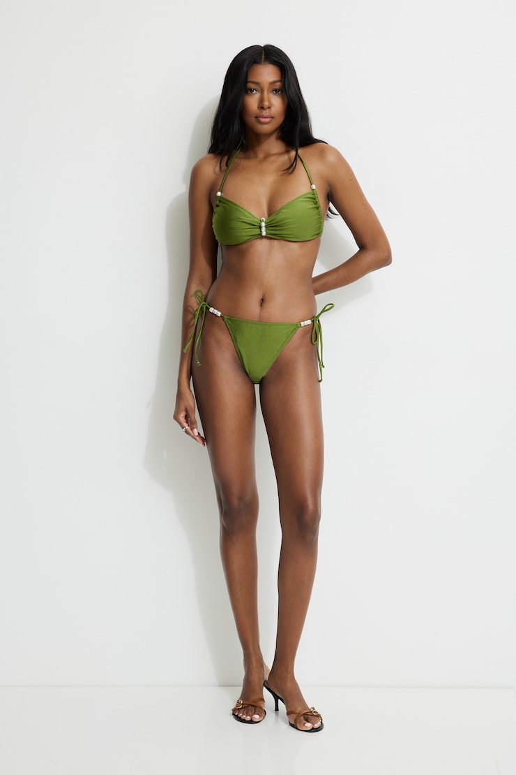 Pearl Side Tie Cheeky Bikini Bottom Cedar Green large