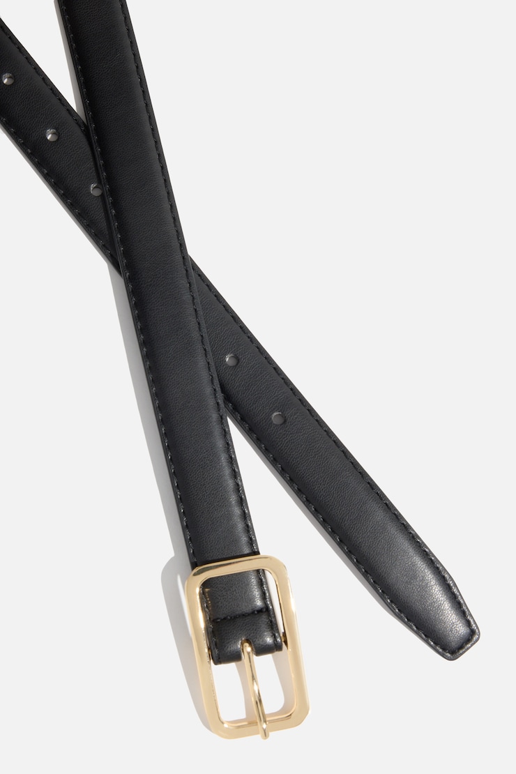 Rounded Rectangle Slim Faux Leather Belt Black / Gold large