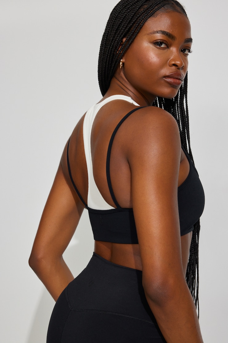 Ribbed Active Top, Jet Black/Snow White, large