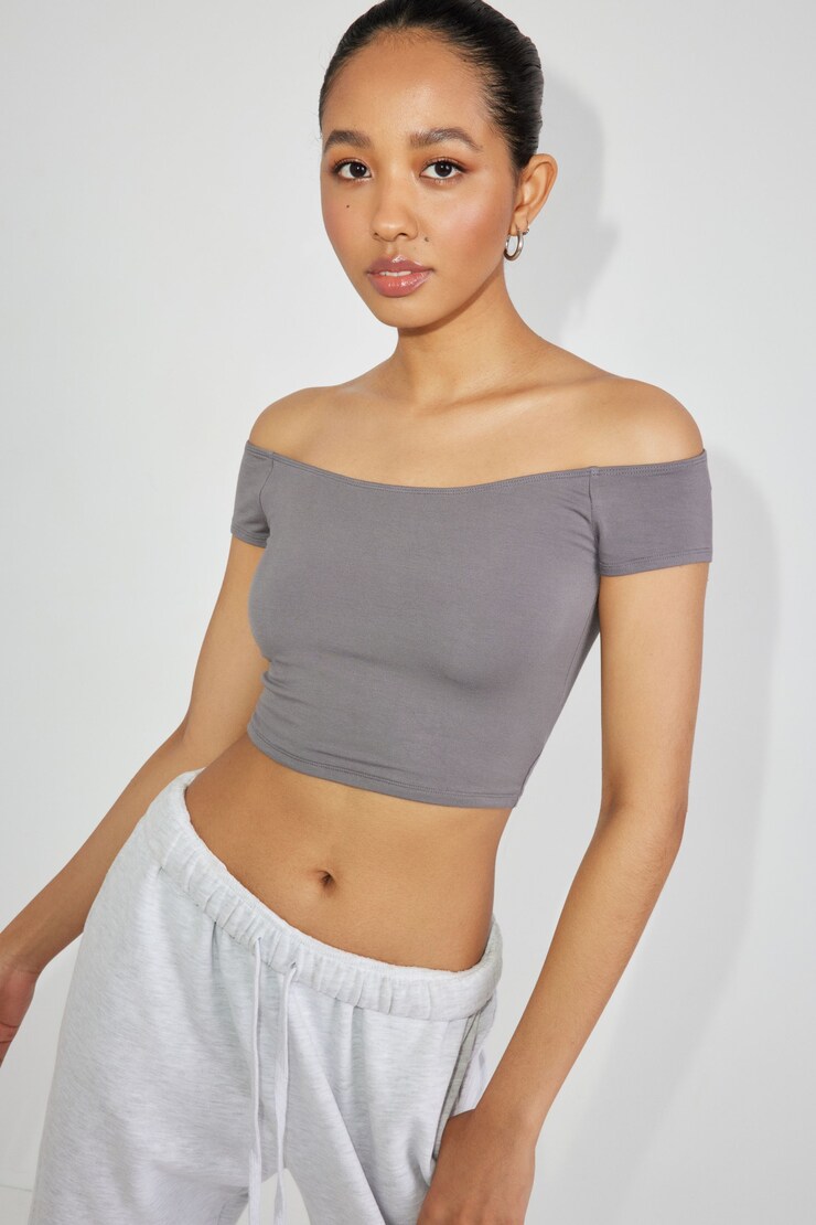 Off Shoulder Tee, Smoked Out Grey, large