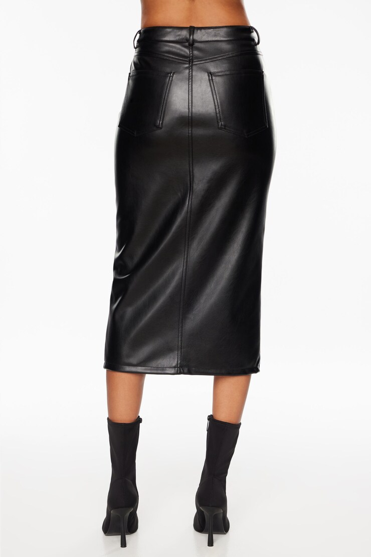 Gigi Faux Leather Midi Skirt Jet Black large