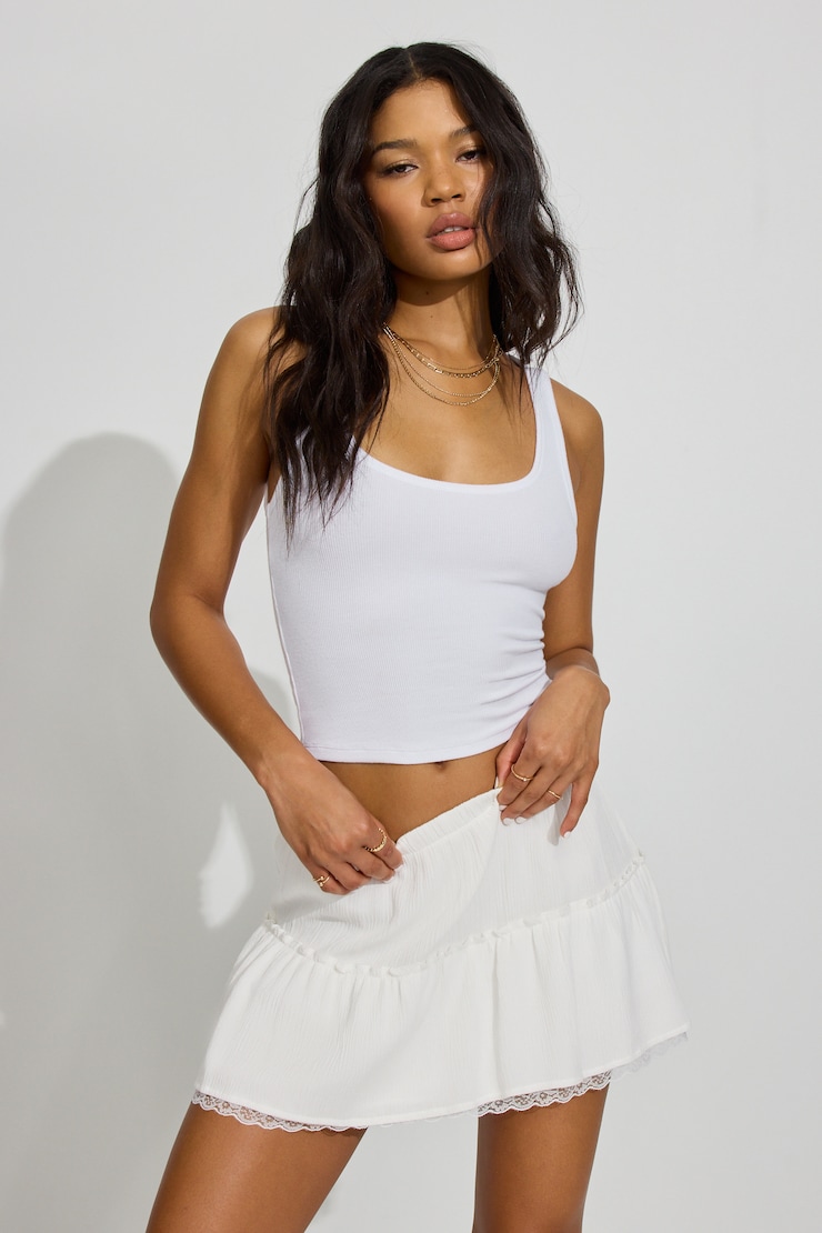 Tiered Mini Skirt White | Garage