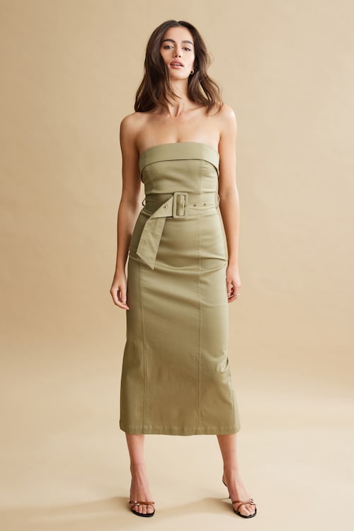 Belted Midi Tube Dress Green | Dynamite Belted Midi Tube Dress Green | Dynamite