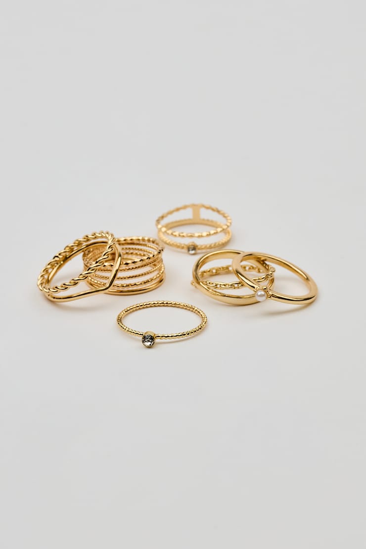 Set of 6 Super Delicate Rings, Clear/Gold, large