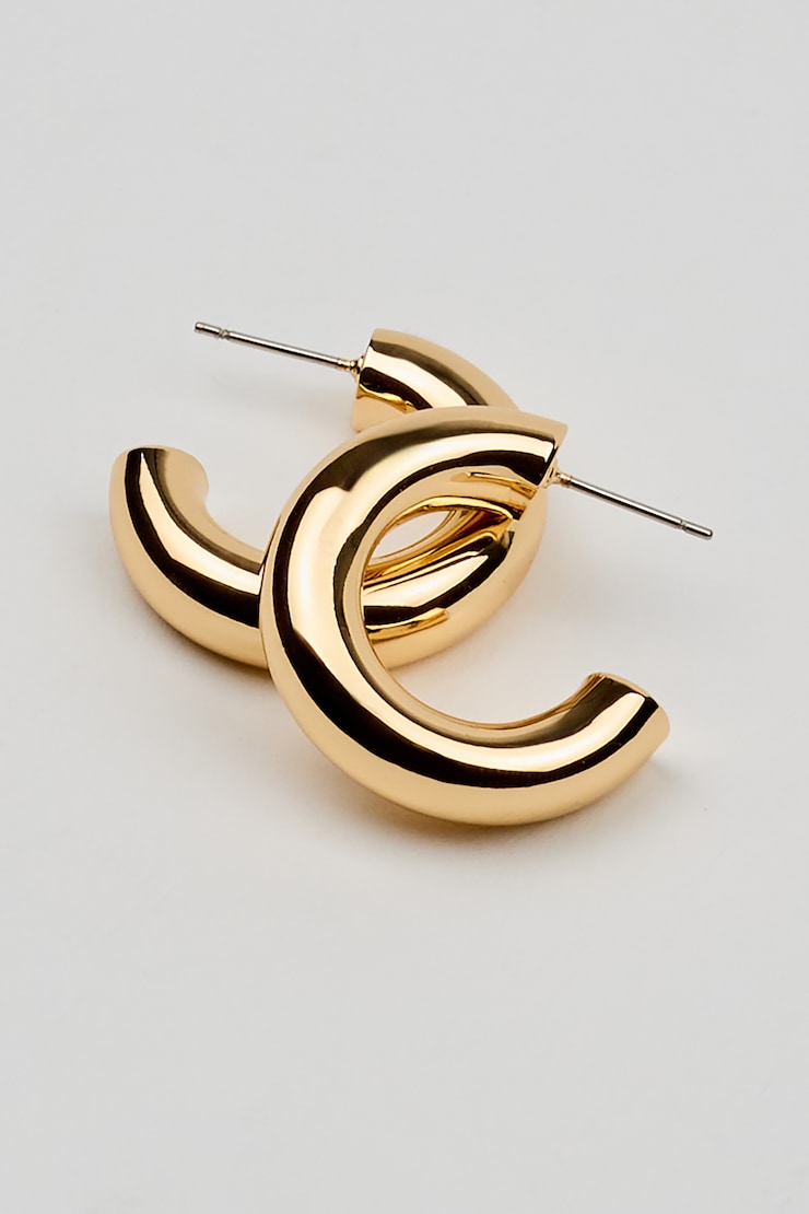 Smooth Chunky Hoop Earrings, Gold, large