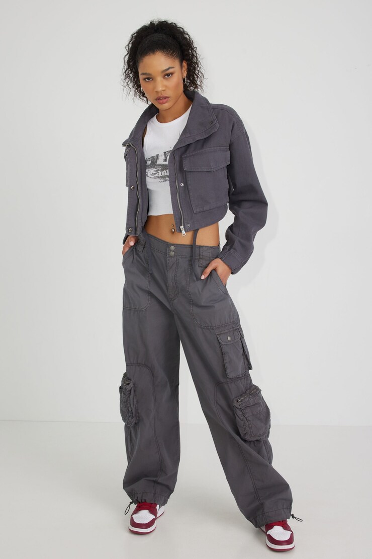 Cropped Utility Denim Jacket, Forged Iron Grey, large