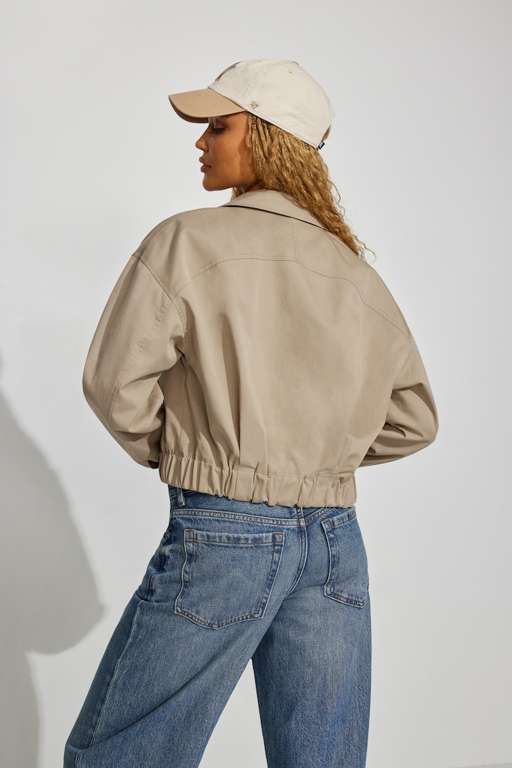 Crop Twill Bomber Jacket, Bare Beige, large