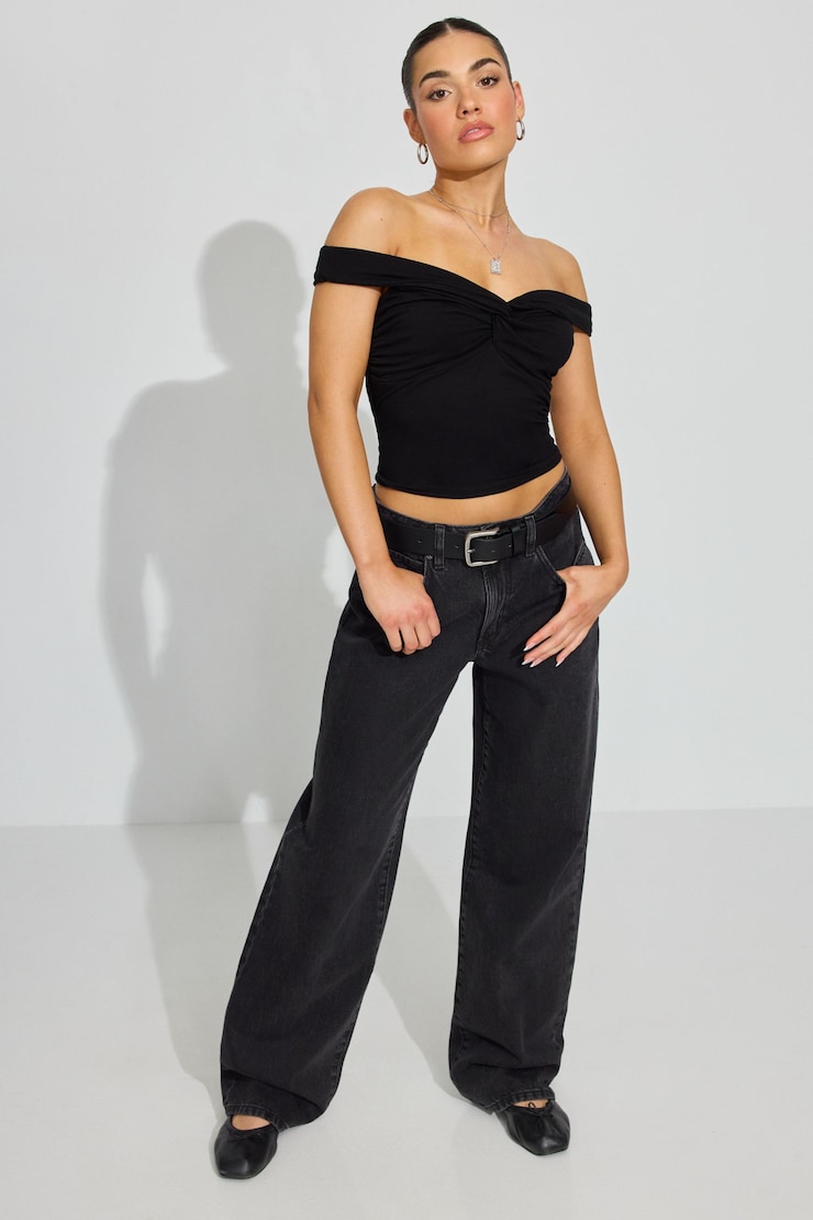 Twist Front Off Shoulder Top Black | Garage