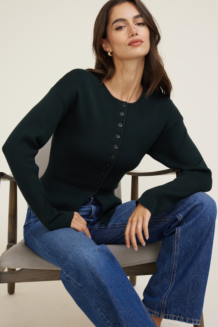 Fitted Drop Shoulder Cardigan Scarab Green large