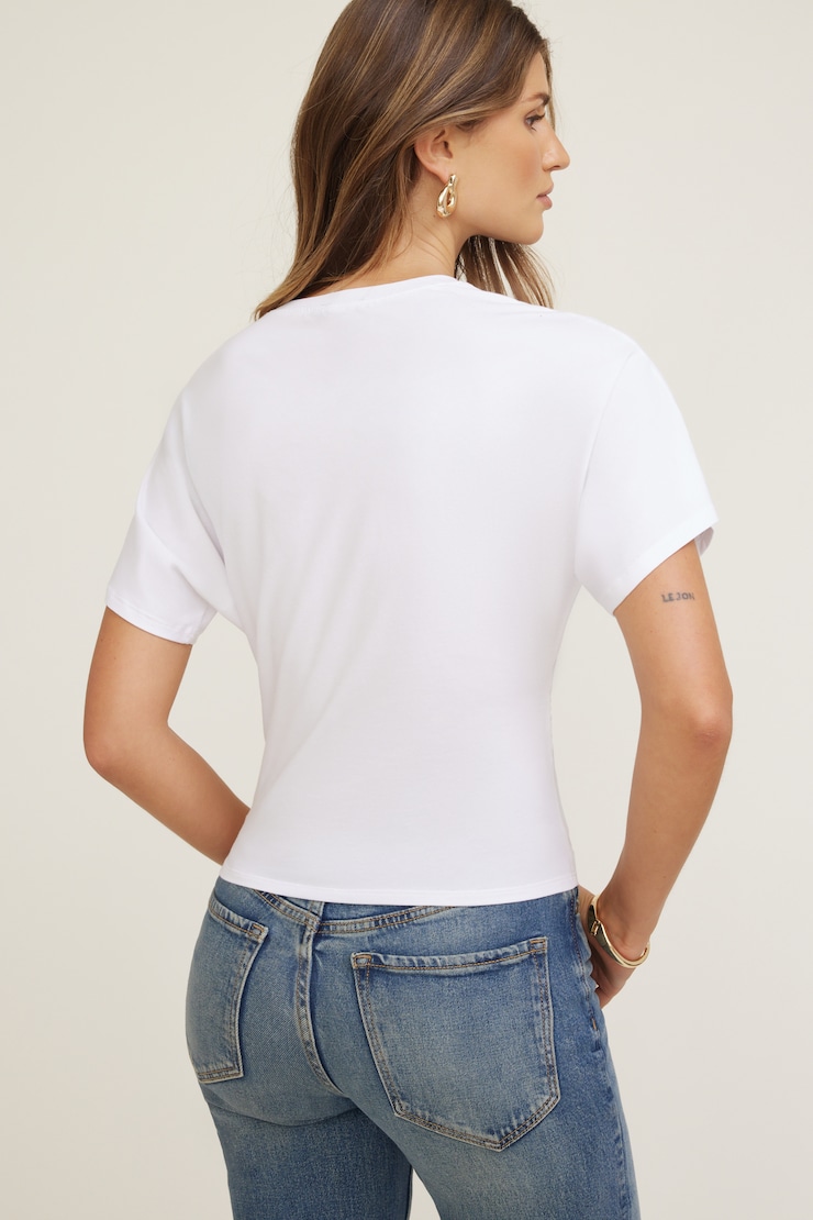 Andrea Shirred Jersey T Shirt Bright White large