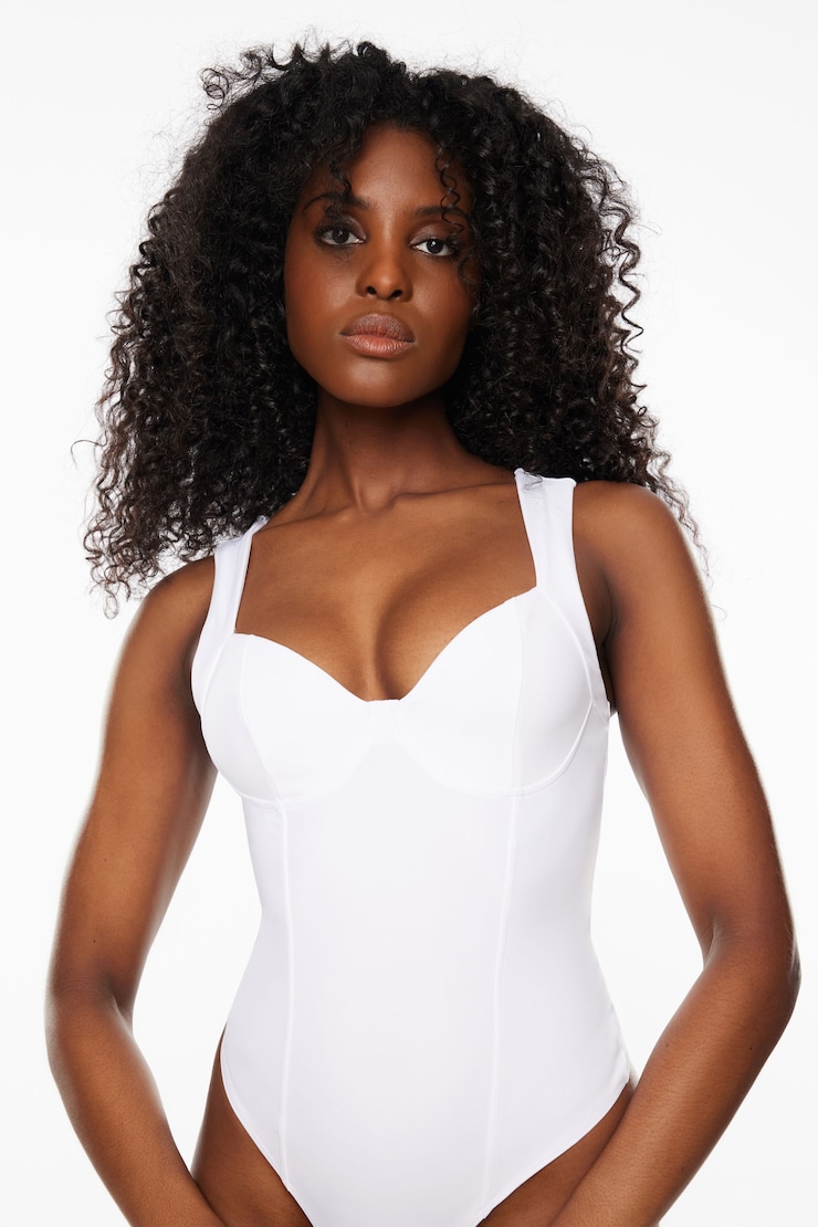 Justaucorps sculptant style corset Addie Blanc éclatant large