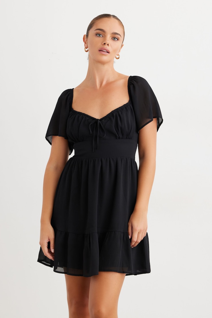 Eliza Smocked Mini Flare Dress Jet Black large