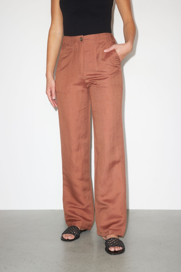 Crawford Linen Straight Pants Carob Brown large