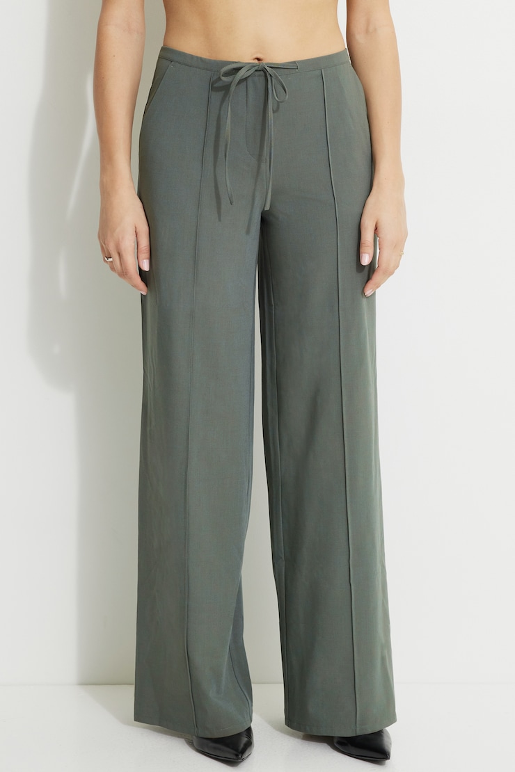 Drawstring Wide Leg Pants Green Fog large