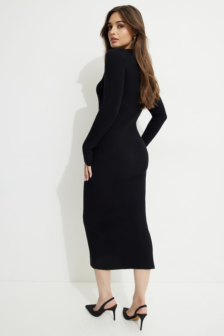 Slit Midi Sweater Dress Jet Black large
