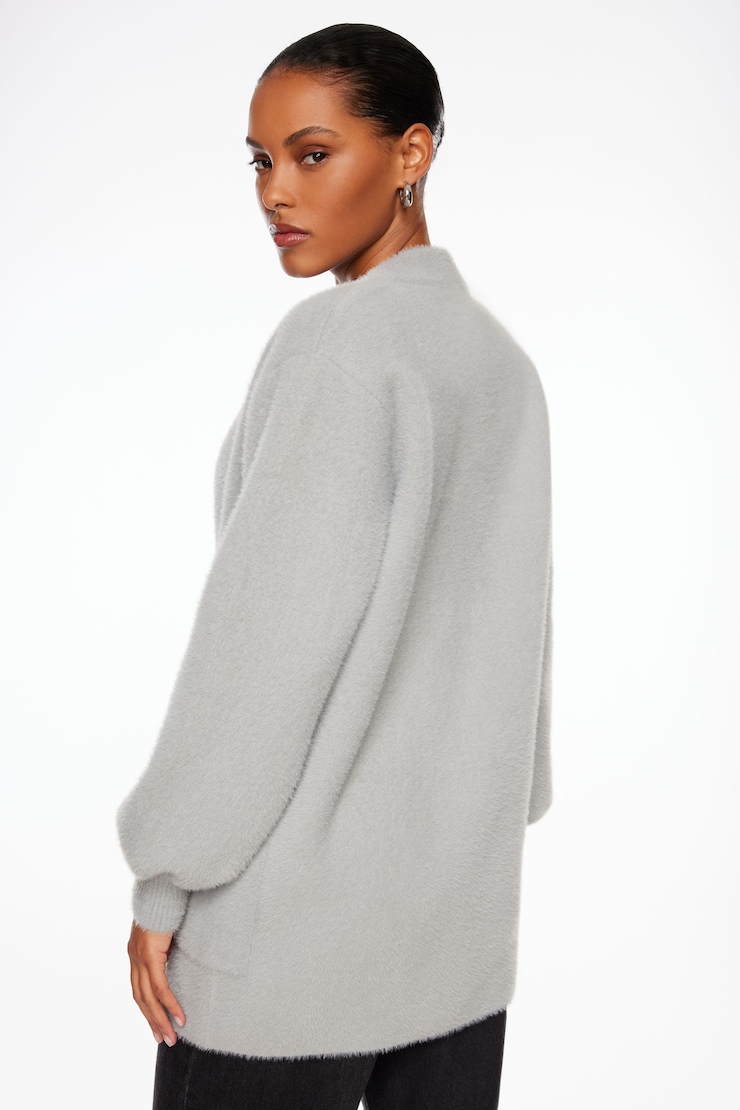 Premium Plush Cardigan Coat Alloy Gray large